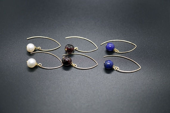 Gold-Filled Marquise Ear Wire, Lapis Lazuli Earring, Pearl Drop Earring, Garnet Dangle Earrings