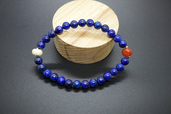 Natrual Lapis Lazuli Bracelet, Blue Lapis Bracelet, Stretch Beaded Bracelet, 6.4MM