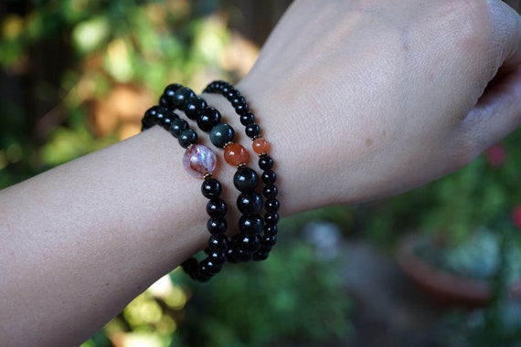 Natural Rainbow Obsidian Bracelet, Obsidian Beaded Bracelet, 5.8mm 6.5mm 8mm Grade AAA Obsidian