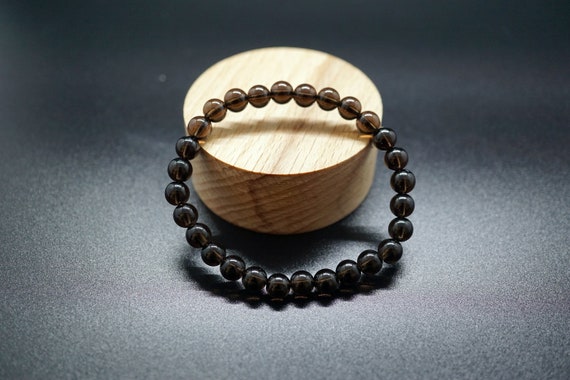 Smoky Quartz Bracelet, Round Bead Bracelet, Healing Crystal Bracelet, Stretch Bracelet 6.3mm