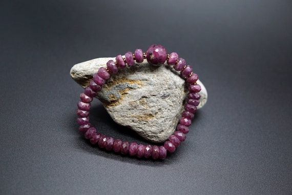 Faceted Ruby Beaded Bracelet,  Rondelle Ruby Bracelet, Ruby Jewelry gift For Her