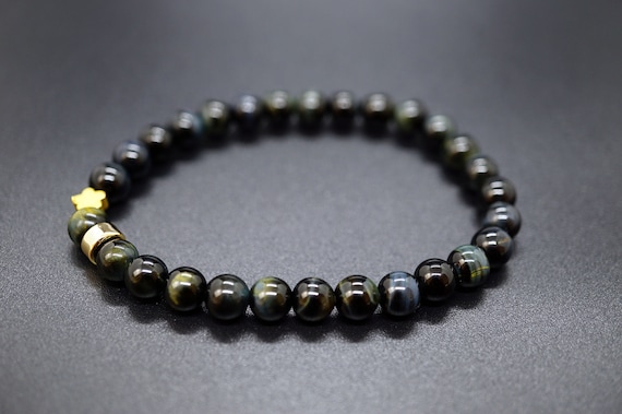 Blue Tiger's Eye Beaded Bracelet Delicate Bracelet 6.2MM Dainty Handmade Stretch Bracelet