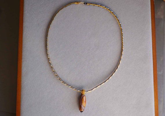 Natural Nanhong Agate Pendant, Multicolor Cord Necklace, Unique Nanhong, Agate Charm Necklace, 16.5 inch