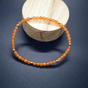 Red Rabbit Hair Quartz Bracelet With Gold Filled Bead, Stackable Bracelet for Her 4mm