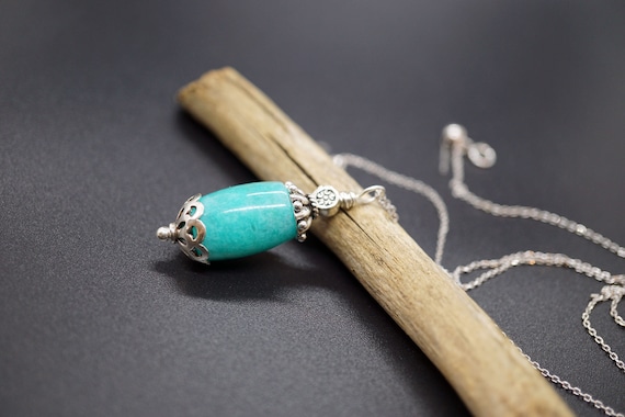 Natural Amazonite Pendant, Sterling Silver Amzonite, Personalized Blue Pendant Necklace