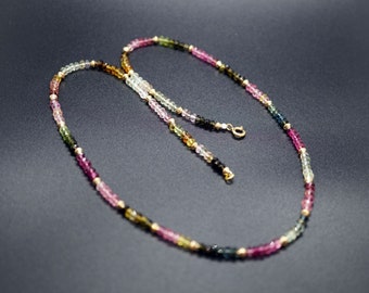 Colorful Tourmaline Beaded Necklace: Gold-Filled, 3.2MM