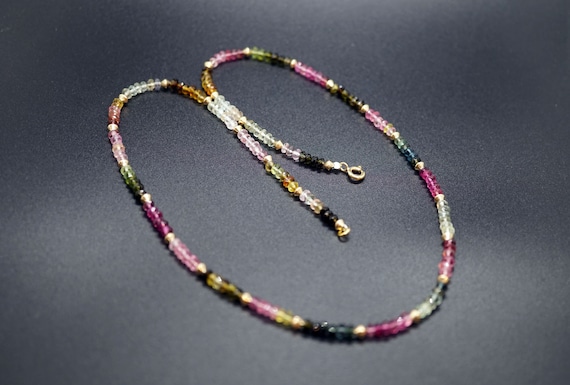 Multi Tourmaline Necklace, Colorful Tourmaline beaded Necklace, Tiny Tourmaline Necklace, 3.2MM