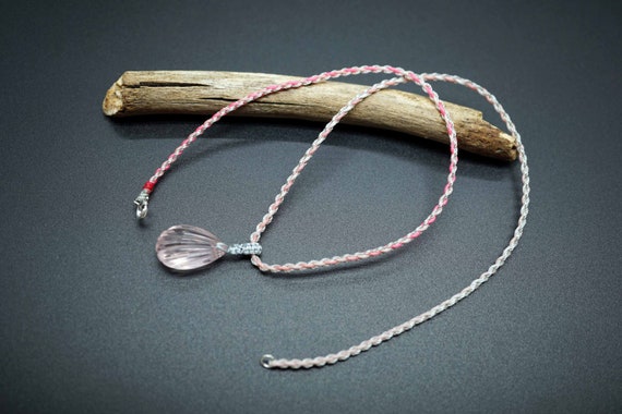 Teardrop Rose Quartz Charm, Rose Quartz Shell Charm, Handmade Cord Necklace