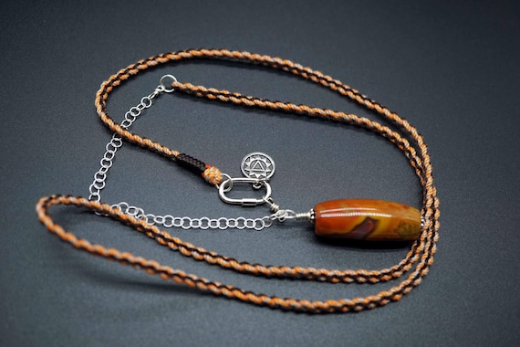 Natural Nanhong Pendant, Braided Cord Long Necklace, Handmade Layering Necklace, Long Necklace