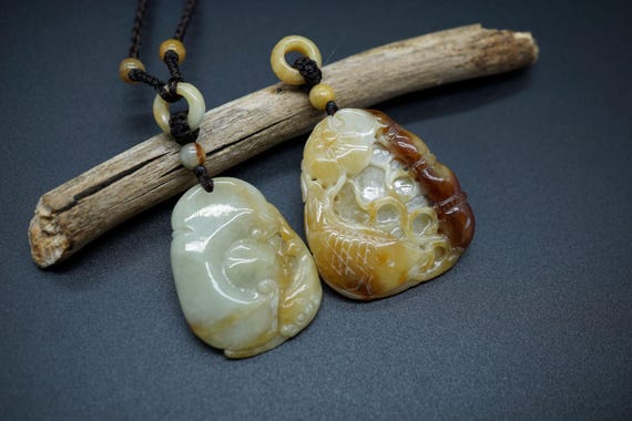 Natural Jade Necklace,  Brown Cord Necklace, Yellow Jade Charm, Adjustable Length Necklace