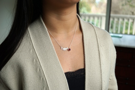 Red Carnelian Cat Charm Necklace 17'' Texture Sterling Silver Cat Choker Necklace