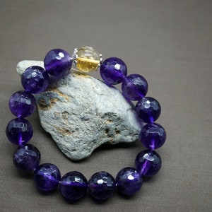 Natural Faceted Amethyst Bracelet, Citrine Bracelet, February Birthstone, Amethyst Bracelet 14mm