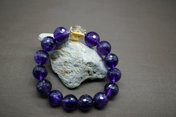 Natural Faceted Amethyst Bracelet, Citrine Bracelet, February Birthstone, Amethyst Bracelet 14mm