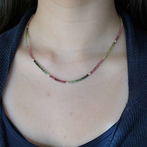 Natural Tiny Tourmaline Necklace, Multi Tourmaline Necklace, Faceted Tourmaline Necklace, 2.7mm