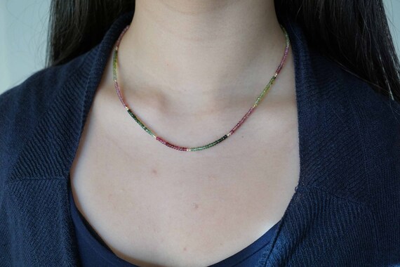 Natural Tiny Tourmaline Necklace, Multi Tourmaline Necklace, Faceted Tourmaline Necklace, 2.7mm