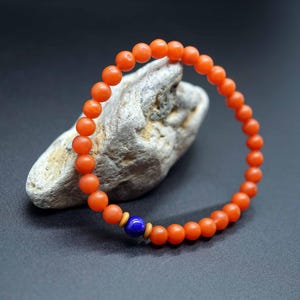 Natural South Red Agate, (Nanhong) Agate, Chinese Agate Bracelet, Persimmon Red Bead Bracelet, Lapis Charm Bracelet, 4.6mm
