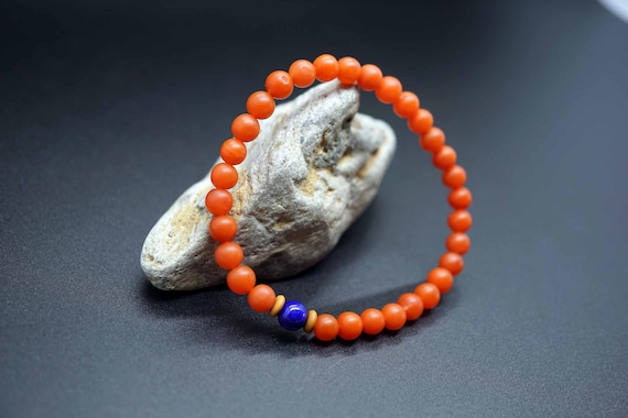 Natural South Red Agate, (Nanhong) Agate, Chinese Agate Bracelet, Persimmon Red Bead Bracelet, Lapis Charm Bracelet, 4.6mm