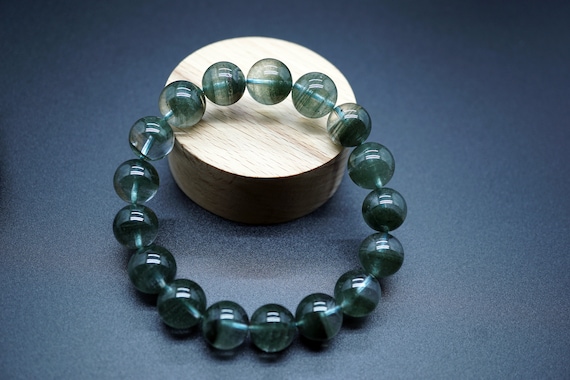 Natural Green Phantom Quartz Bracelet, Phantom Beaded Bracelet, Green Lace Quartz 12MM
