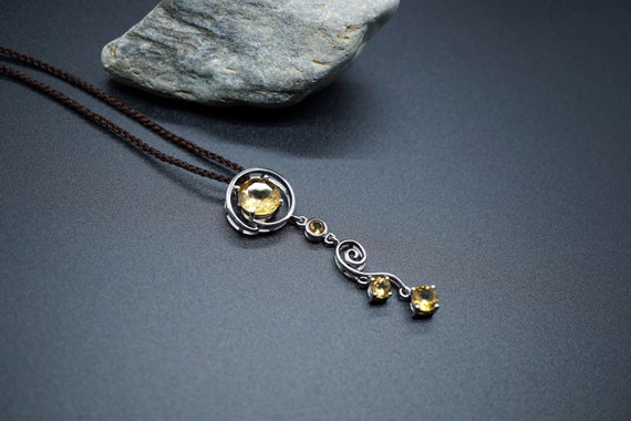 Natural Citrine Flower Pendant, Silver Citrine Pendant, Brilliant Citrine Pendant