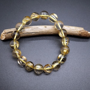 Natural Gold Rutilated Quartz, Rutilated Quartz Bracelet, 11mm Rutilated Quartz Bead