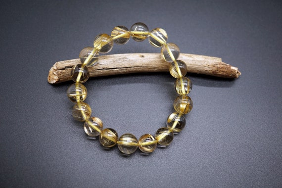 Natural Gold Rutilated Quartz, Rutilated Quartz Bracelet, 11mm Rutilated Quartz Bead