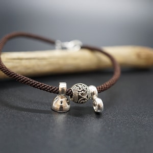 Braided Brown Rope Bracelet, 925 Silver Swing Charms, Brown Woven Bracelet, Gift for Her