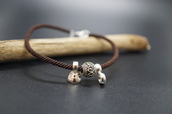 Braided Brown Rope Bracelet, 925 Silver Swing Charms, Brown Woven Bracelet, Gift for Her