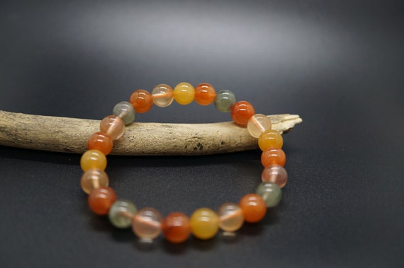 Multicolor Rutilated Quartz, Natural Rutilated Bracelet, Red Rutilated Crystal Stretch Bracelet, 8MM