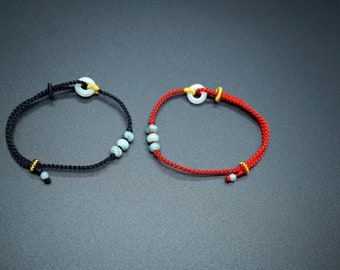 Braided Jade Bracelet, Red Rope Jade Bracelet, Luck Red Cord Bracelet, Couple Bracelet, Black Cord Bracelet