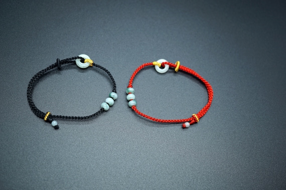 Braided Jade Bracelet, Red Rope Jade Bracelet, Luck Red Cord Bracelet, Couple Bracelet, Black Cord Bracelet
