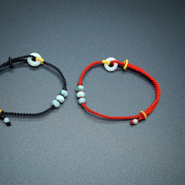 Braided Jade Bracelet, Red Rope Jade Bracelet, Luck Red Cord Bracelet, Couple Bracelet, Black Cord Bracelet