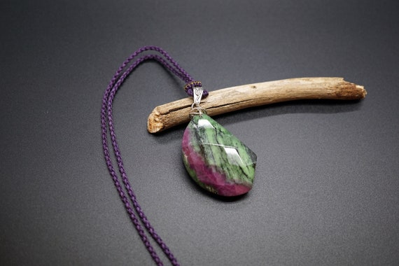 Natural Ruby in Zoisite Pendant, Ruby Pendant, D Shape Pendant Necklace, Green and Red Gemstone Jewelry