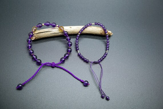 Natural Amethyst Bracelet, Knotted Amethyst Bracelet, Adjustable Amethyst Bracelet, February Birthstone 7mm/4mm