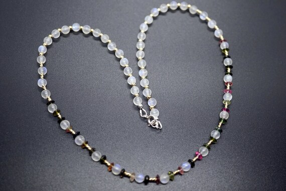 Rainbow Moonstone, Colorful Tourmaline Necklace, Moonstone Necklace, Tourmaline Necklace, Gold Filled Bead Necklace