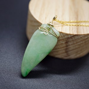 Natural Jadeite Carved Pepper Pendant With Adjustable Gold-plated Necklace Luck Gift For Her For Him