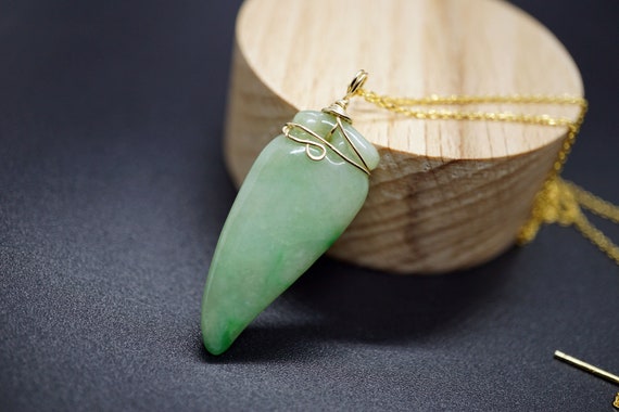Natural Jadeite Carved Pepper Pendant With Adjustable Gold-plated Necklace Luck Gift For Her For Him