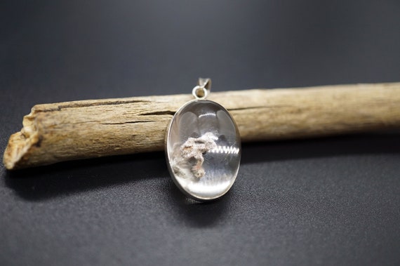 Natural Quartz Pendant, Oval Quartz Charm, Silver Statement Charm Necklace,  Raw Crystal Quartz