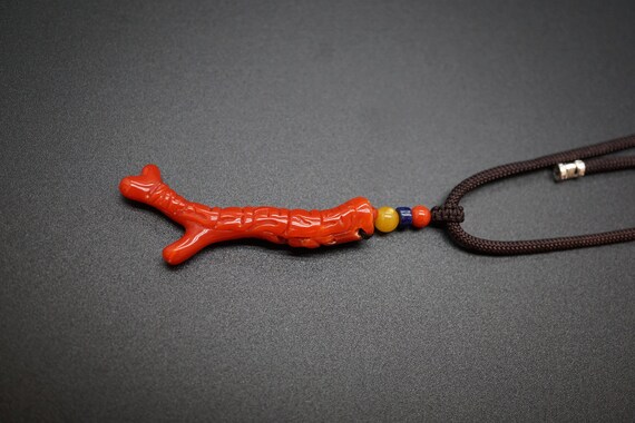 Natural Red Coral Pendant, Coral Branch Charm, Carved Coral Pendant, Om Mani Padme Hum Coral Pendant