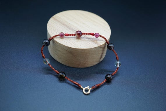 Natural Multi Tourmaline Bracelet, Candy Tourmaline Bracelet, Knotted Cord Tourmaline Bracelet 7''