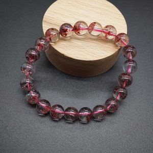 Natural Red Strawberry Quartz Bracelet, Strawberry Quartz Crystal Bracelet, 9mm, Grade AAA