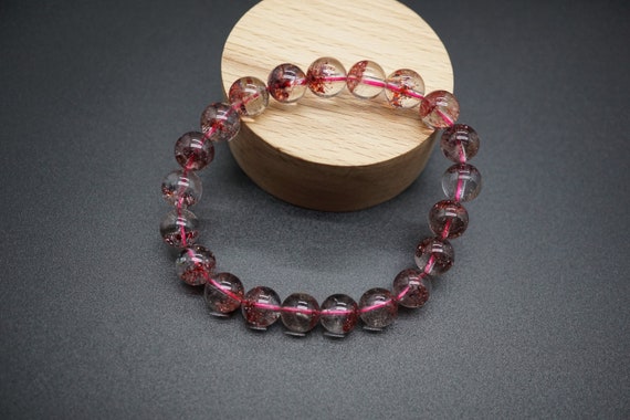 Natural Red Strawberry Quartz Bracelet, Strawberry Quartz Crystal Bracelet, 9mm, Grade AAA