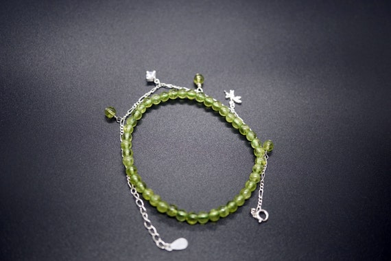 Silver Charm Bracelet, Peridot Beaded Bracelet, Layering Bracelet, Dourble Bracelets For Her