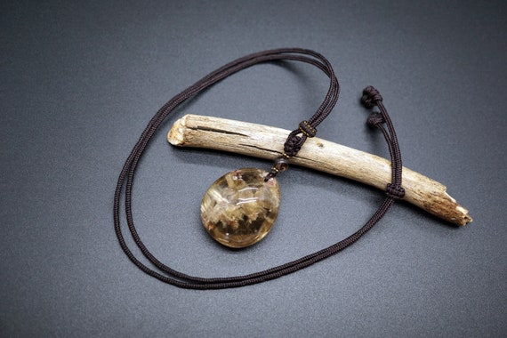 Natural Rutilated Quartz Pendant, Teardrop Quartz Pendant, Rutilated Quartz Crystal,  Adjustable Necklace