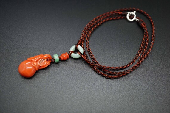 Natural Red Coral Pendant, Coral Gourd Charm, Carved Coral Pendant, Ruyi Coral Charm Necklace