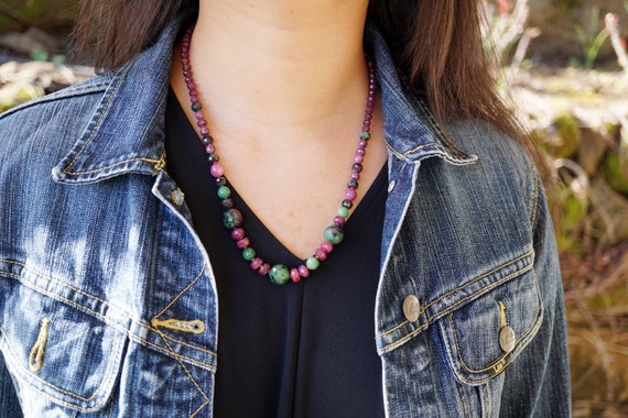 Natural Ruby Necklace, Ruby In Zoisite Necklace, Graduated Bead Necklace, Ruby Necklace, Knotted Necklace 22 inch