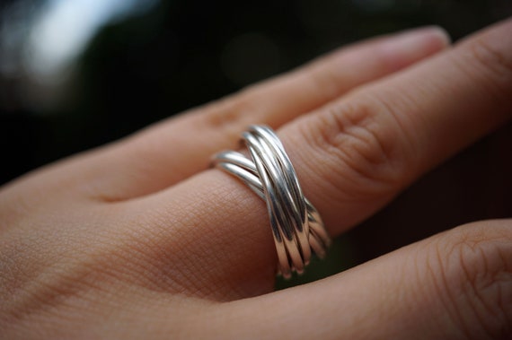 11 Bands Interlock Ring, Stack Sterling Silver Ring, Multi Bands Ring, Layering Rings