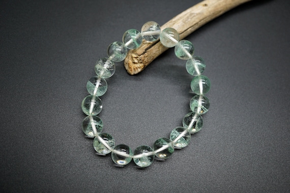 Natural Light Green Phantom Quartz Bracelet, Rare Ghost Phantom Quartz Bracelet 10.2mm