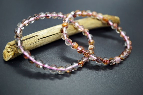 Natural Rutilated Quartz Bracelet, Raw Crystal Bracelet, Multi-quartz Bead Stretch Bracelet, 5.8mm