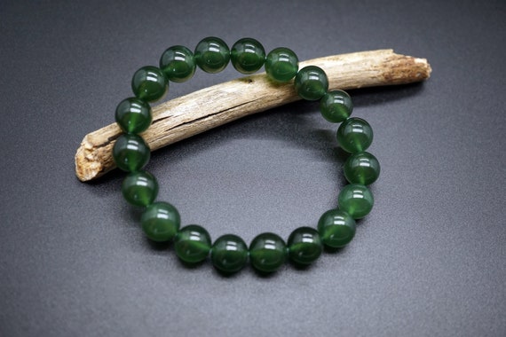 Natural Canadian Jade Bracelet Deep Green Jade Bracelet 10.7mm