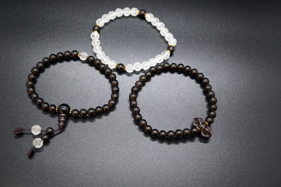 Genuine Transparent Obsidian Bracelet, Obsidian Vajra Dorje, Quartz Crystal Lotus Bracelet, Prayer Bracelet